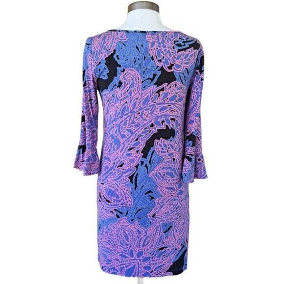 TORI RICHARD Lana Ruffle Sleeve Jersey Shift Mini Dress Small Pink Periwinkle - Picture 4 of 10